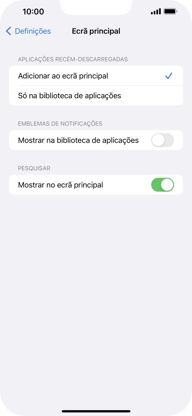 Para adicionar apps recém descarregadas ao ecrã inicial e à biblioteca de apps, deve premir Adicionar ao ecrã principal.