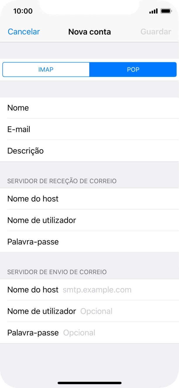 Prima Nome do host e introduza o nome do servidor de envio do fornecedor de e-mail.