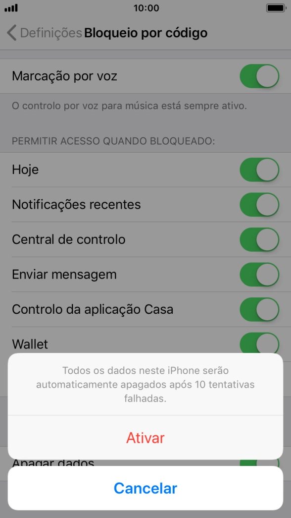 Se ativar a função, prima Ativar.