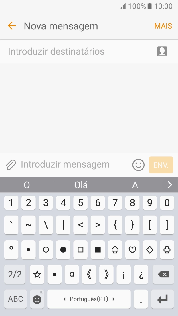 Prima ABC para voltar à introdução de texto.