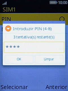 Introduza o seu código PIN e prima a tecla esquerda de seleção.