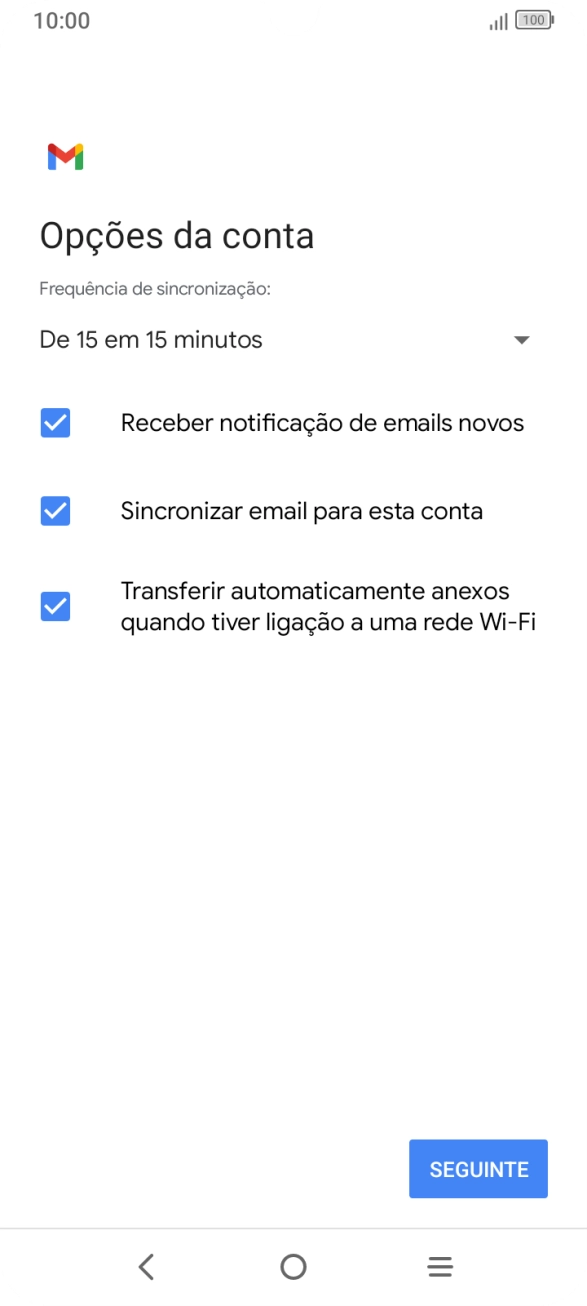 Se o ecrã mostrar esta imagem, a sua conta foi identificada e configurada automaticamente. Siga as indicações no ecrã para introduzir informações adicionais e concluir a configuração.