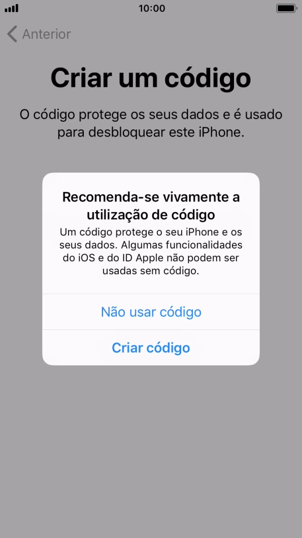Se desativar a função, prima Não usar código.