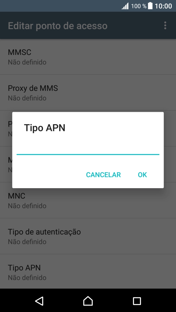 Introduza default e prima OK.