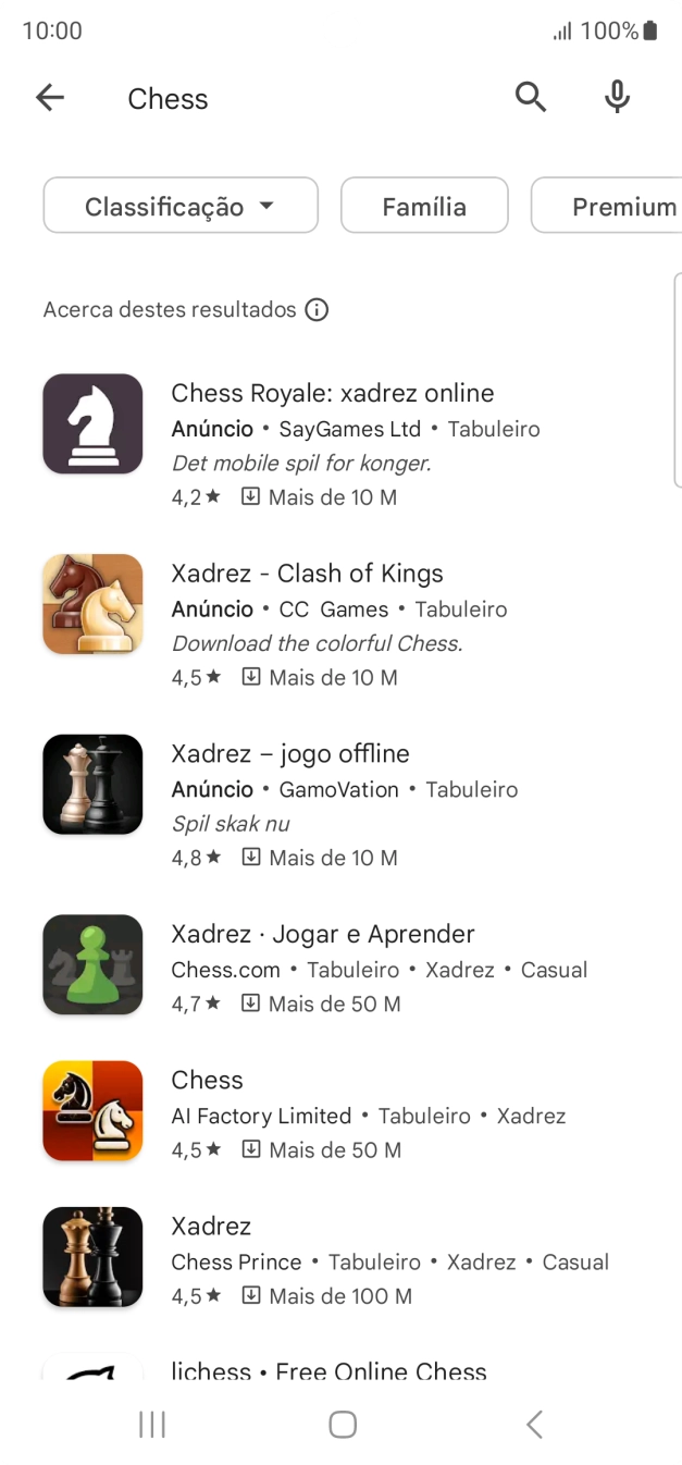 Prima a app pretendida.