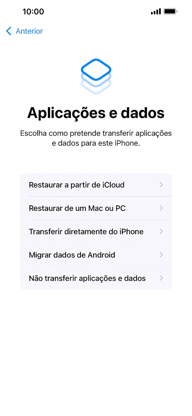 Prima Não transferir aplicações e dados e siga as indicações no ecrã para terminar a ativação.