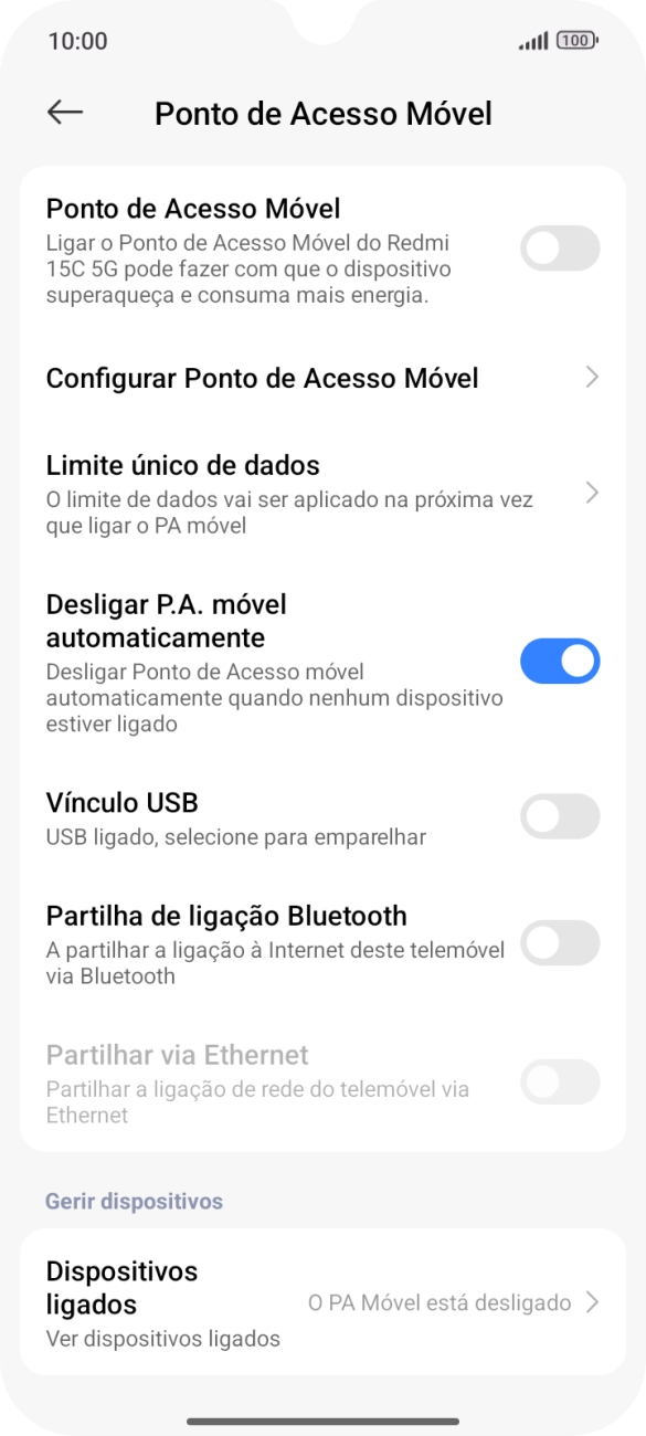 Prima Configurar Ponto de Acesso Móvel.