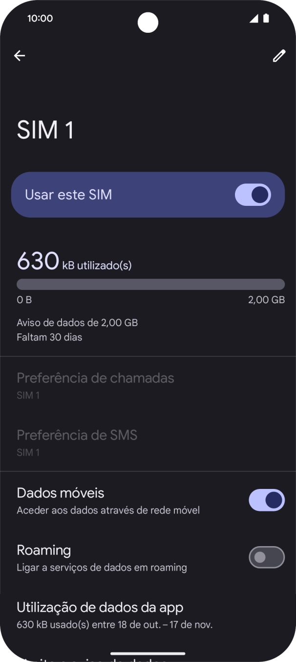O consumo total de dados é agora mostrado no ecrã.