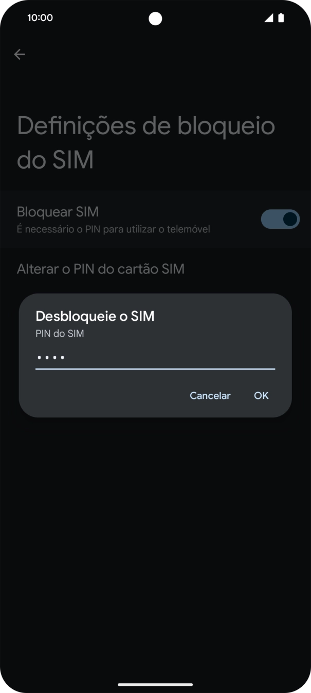Introduza o seu código PIN e prima OK.