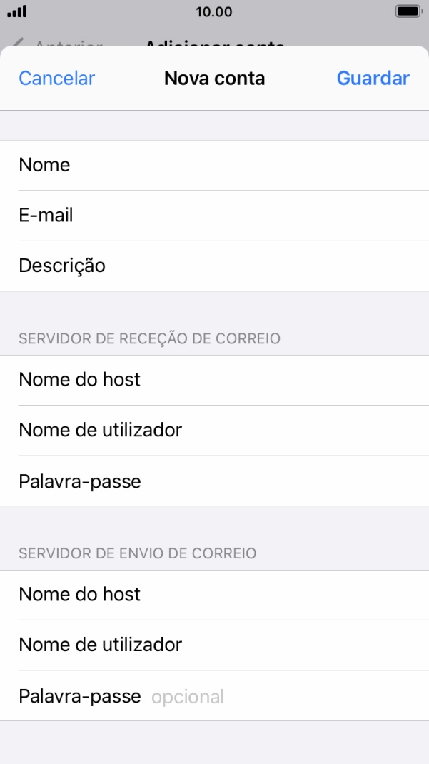 Prima Palavra-passe e introduza a password da sua conta de e-mail na Vodafone.