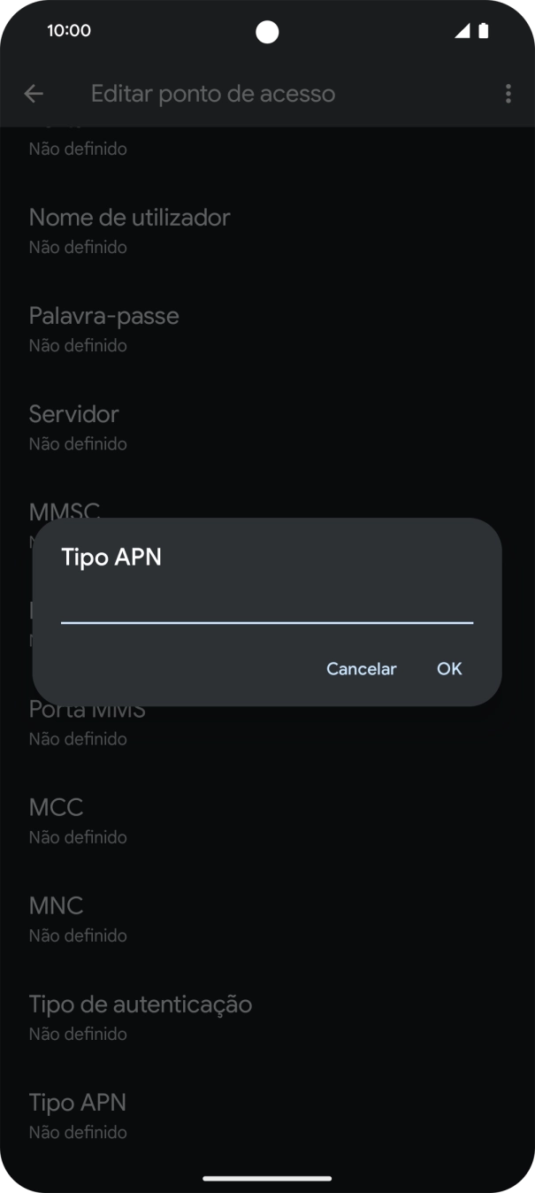 Introduza default e prima OK.