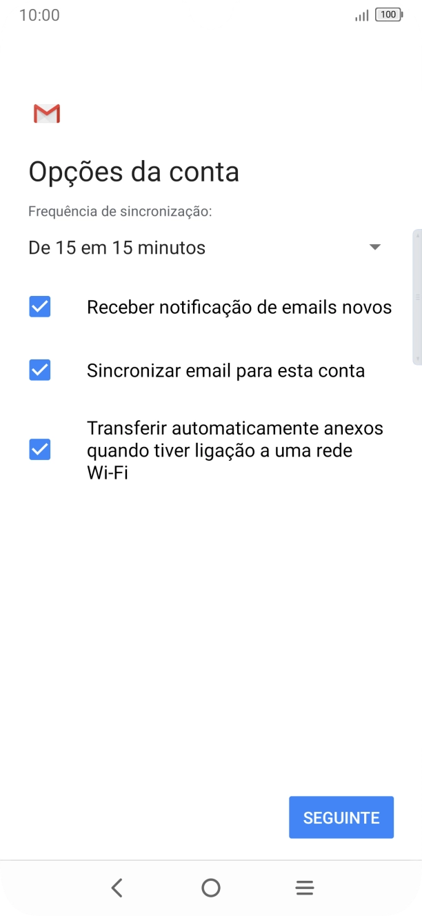 Se o ecrã mostrar esta imagem, a sua conta foi identificada e configurada automaticamente. Siga as indicações no ecrã para introduzir informações adicionais e concluir a configuração.