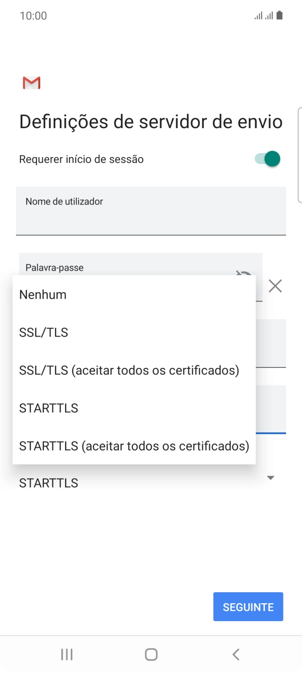 Prima STARTTLS para ativar a função.