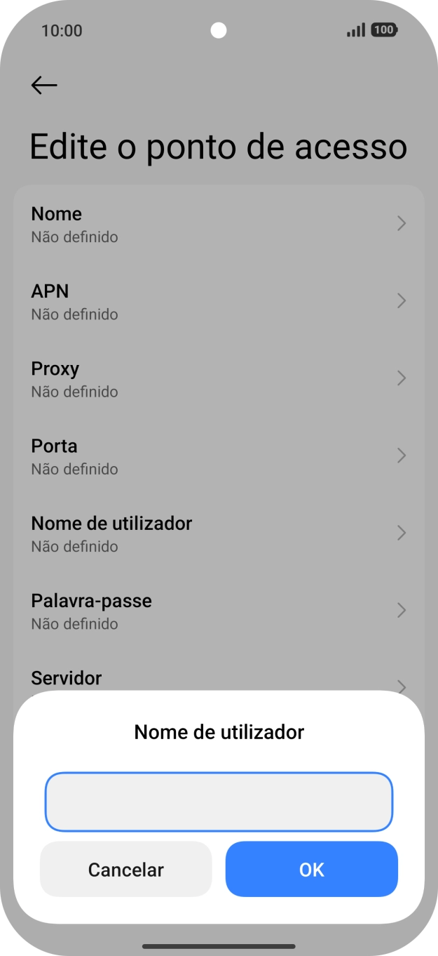 Introduza vodafone e prima OK.