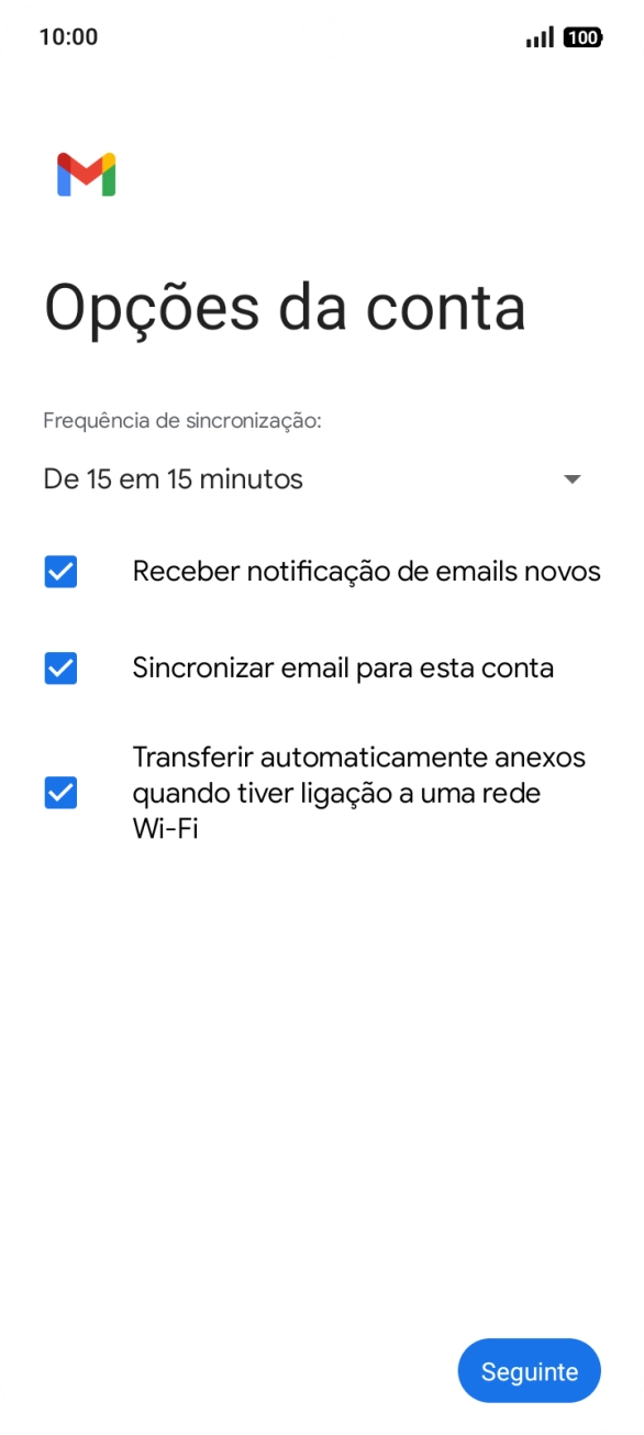 Se o ecrã mostrar esta imagem, a sua conta foi identificada e configurada automaticamente. Siga as indicações no ecrã para introduzir informações adicionais e concluir a configuração.