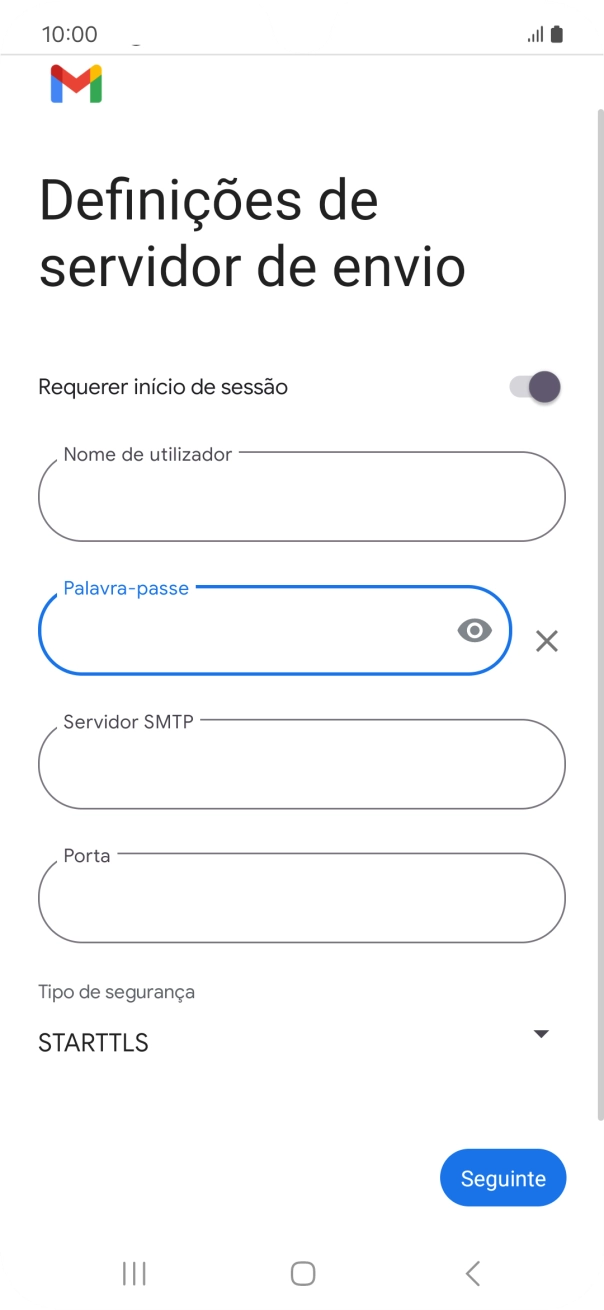 Prima Servidor SMTP e insira smtp.vodafone.pt.