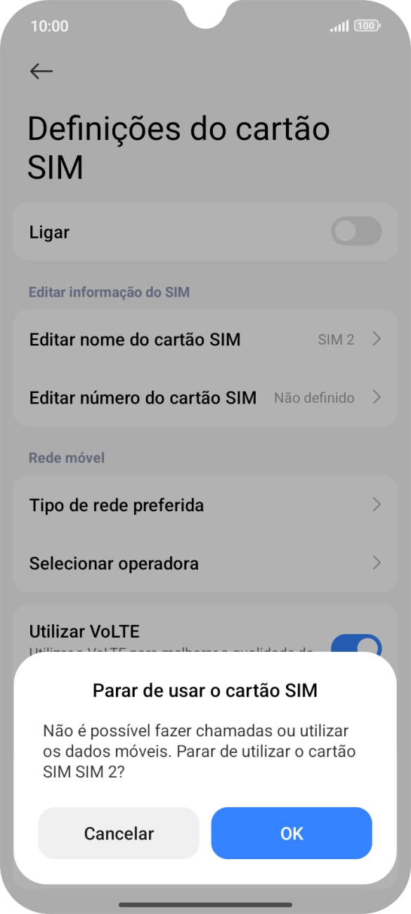 Se desativar a utilização do plano, deve premir OK.