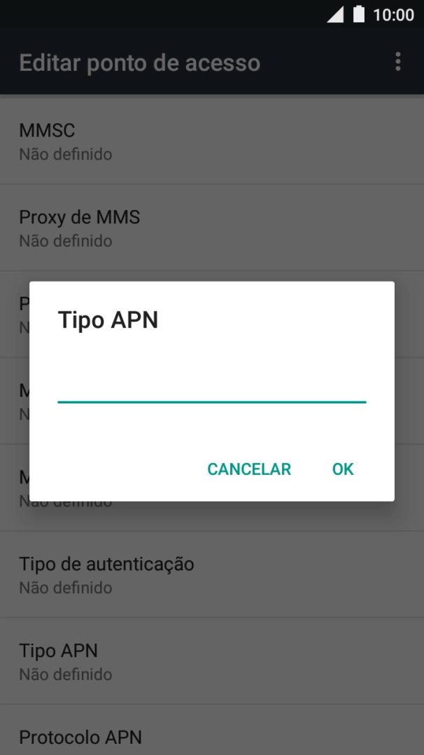 Introduza default e prima OK.