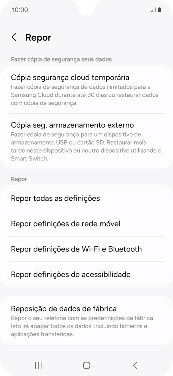 Prima Repor definições de rede móvel.