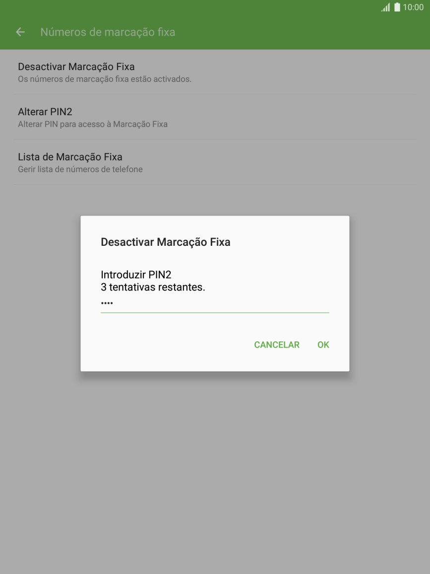Introduza o código PIN2 e prima OK.