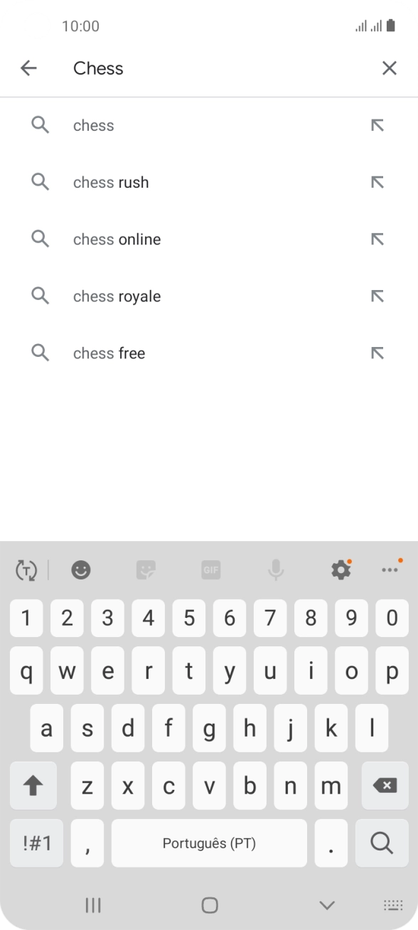Introduza o nome ou categoria da app pretendida e prima o ícone para pesquisar.