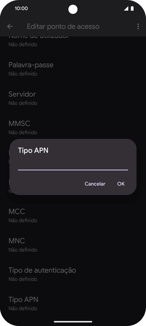 Introduza default e prima OK.