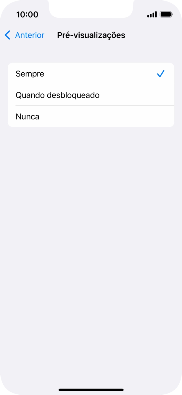 Para escolher a pré-visualização de notificações no ecrã bloqueado, prima Sempre.