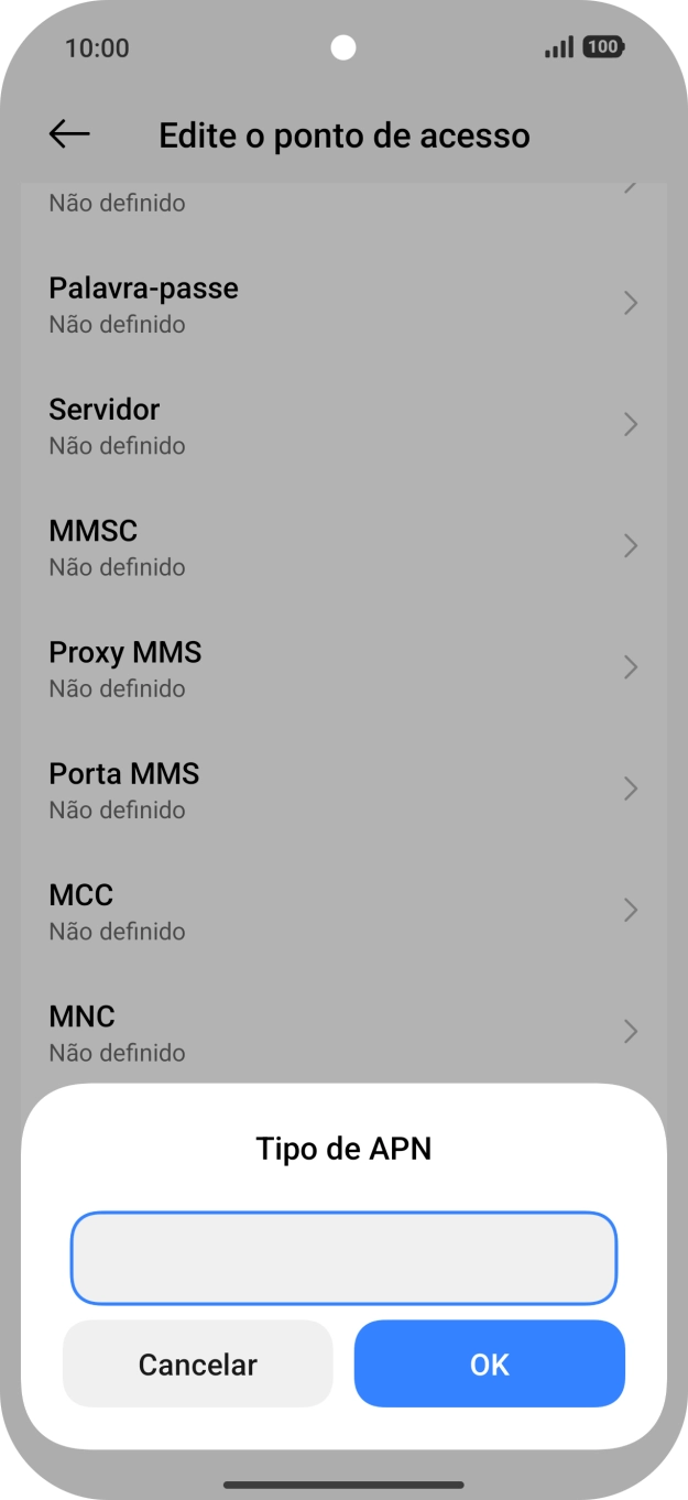 Introduza default e prima OK.
