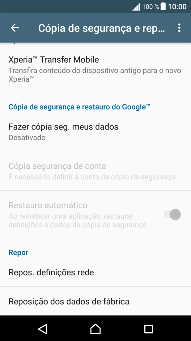 Prima Reposição dos dados de fábrica.