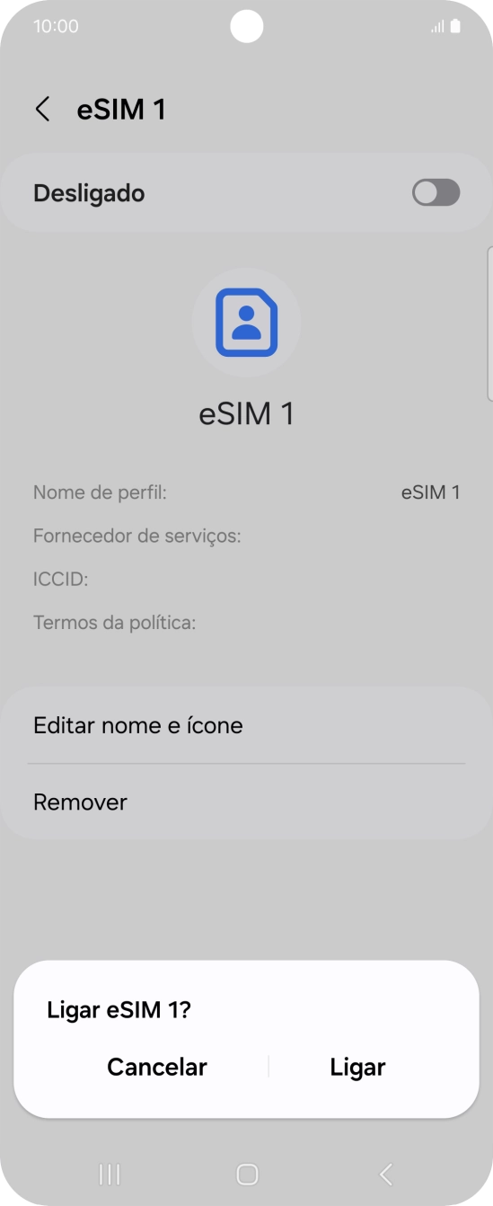 Para ativar o cartão SIM, prima Ligar.