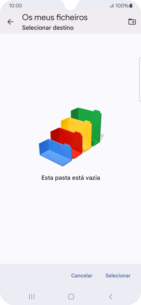 Se quiser criar uma nova pasta, prima o ícone de nova pasta e siga as indicações no ecrã para criar uma nova pasta.