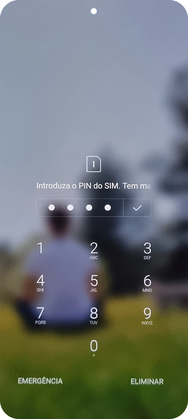 Se o cartão SIM estiver bloqueado, deve introduzir o seu código PIN e premir o ícone para aceitar.