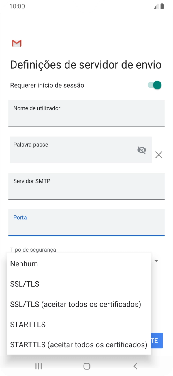 Prima STARTTLS para ativar a função.