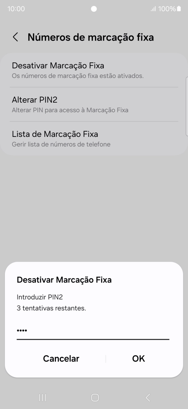 Introduza o código PIN2 e prima OK.