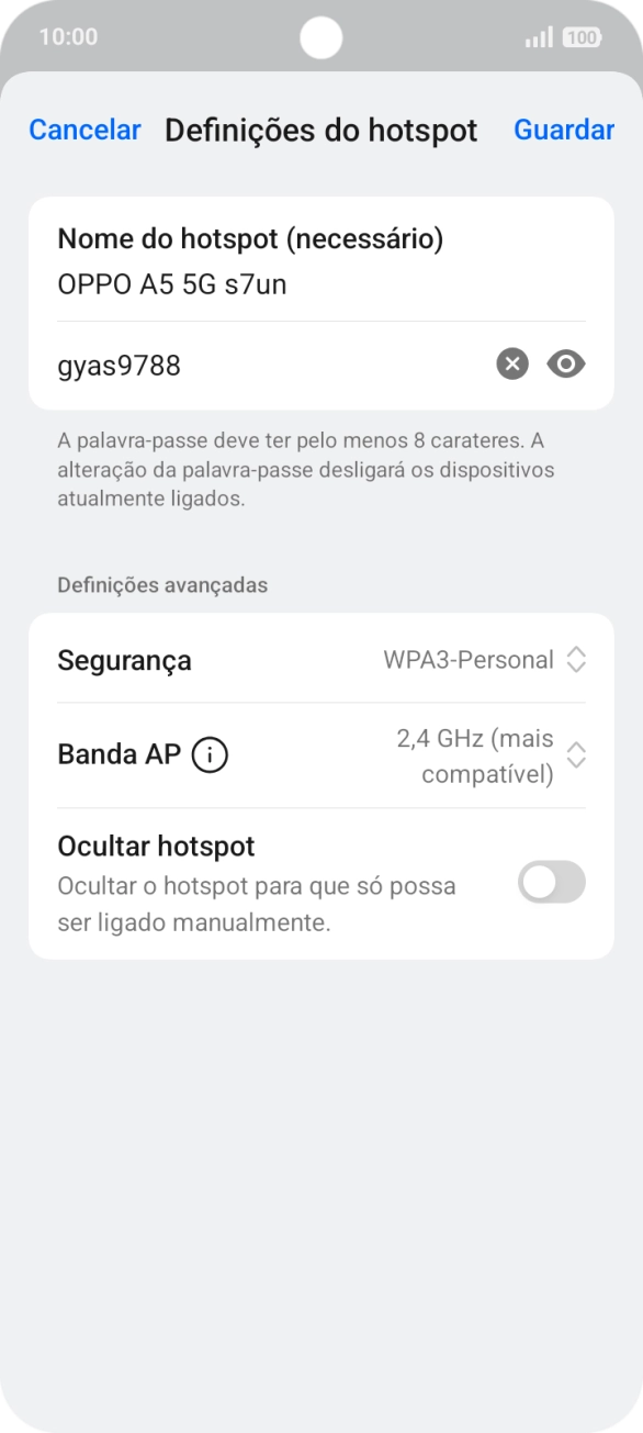 Prima o campo da password e introduza a password pretendida.