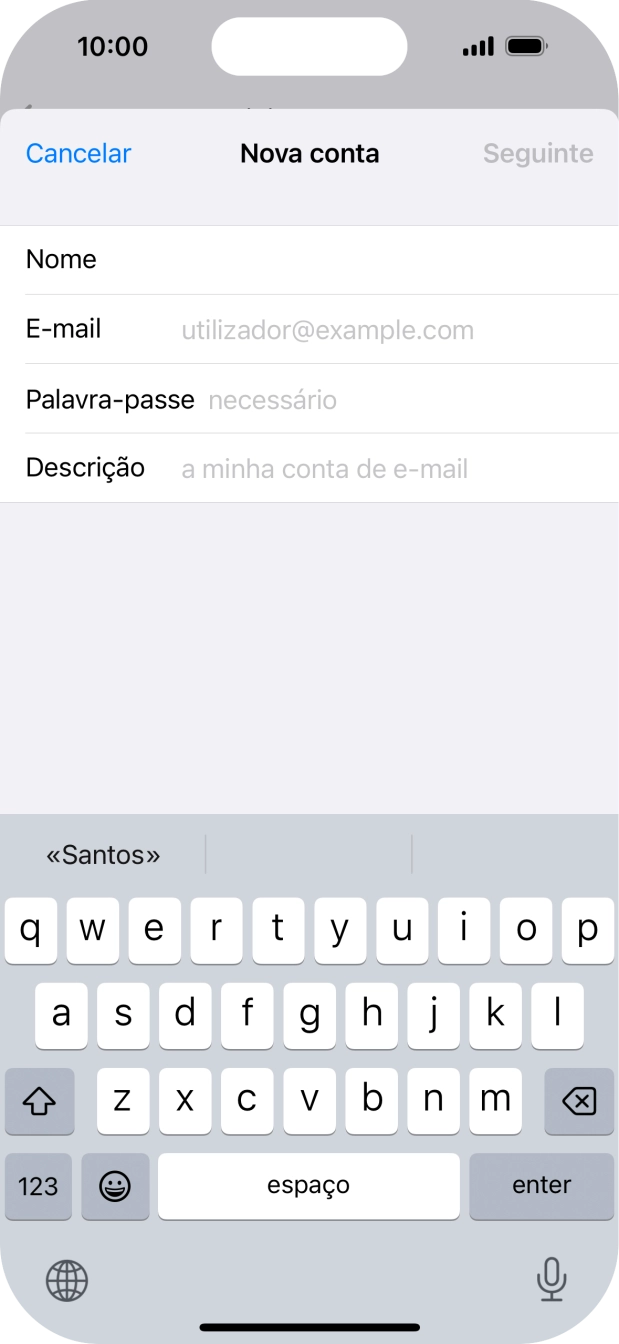 Prima E-mail e introduza o seu endereço de e-mail.