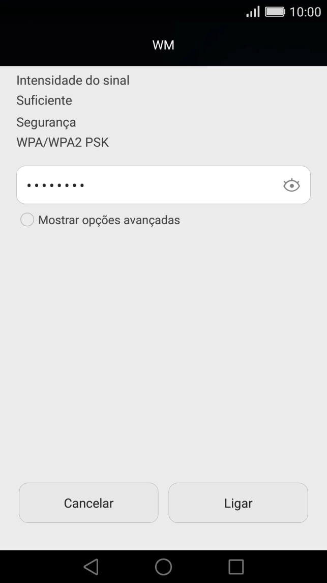 Introduza a password da rede Wi-Fi e prima Ligar.