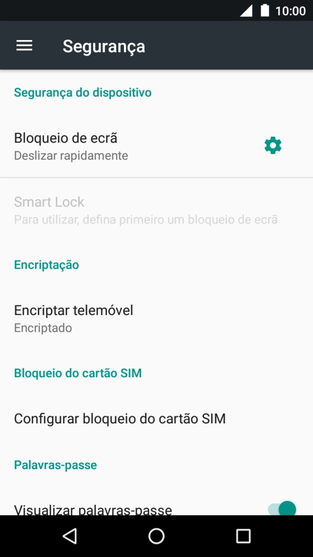 Prima Configurar bloqueio do cartão SIM.
