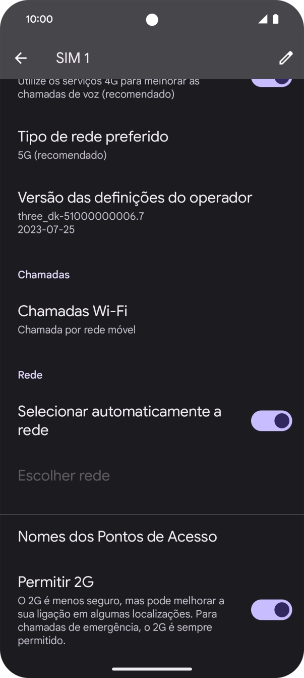 Prima Tipo de rede preferido.