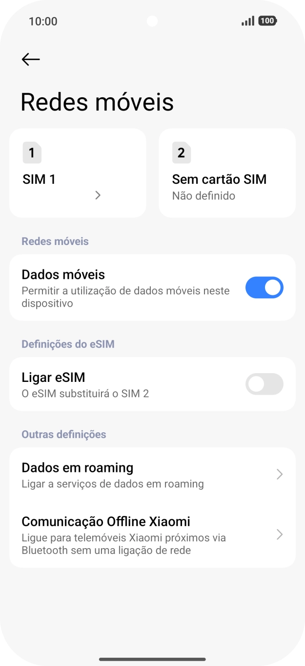 Prima o nome do cartão SIM.