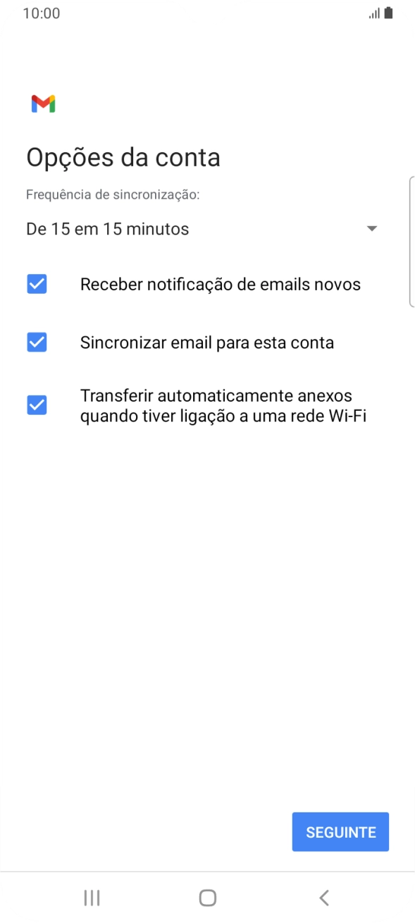 Se o ecrã mostrar esta imagem, a sua conta foi identificada e configurada automaticamente. Siga as indicações no ecrã para introduzir informações adicionais e concluir a configuração.