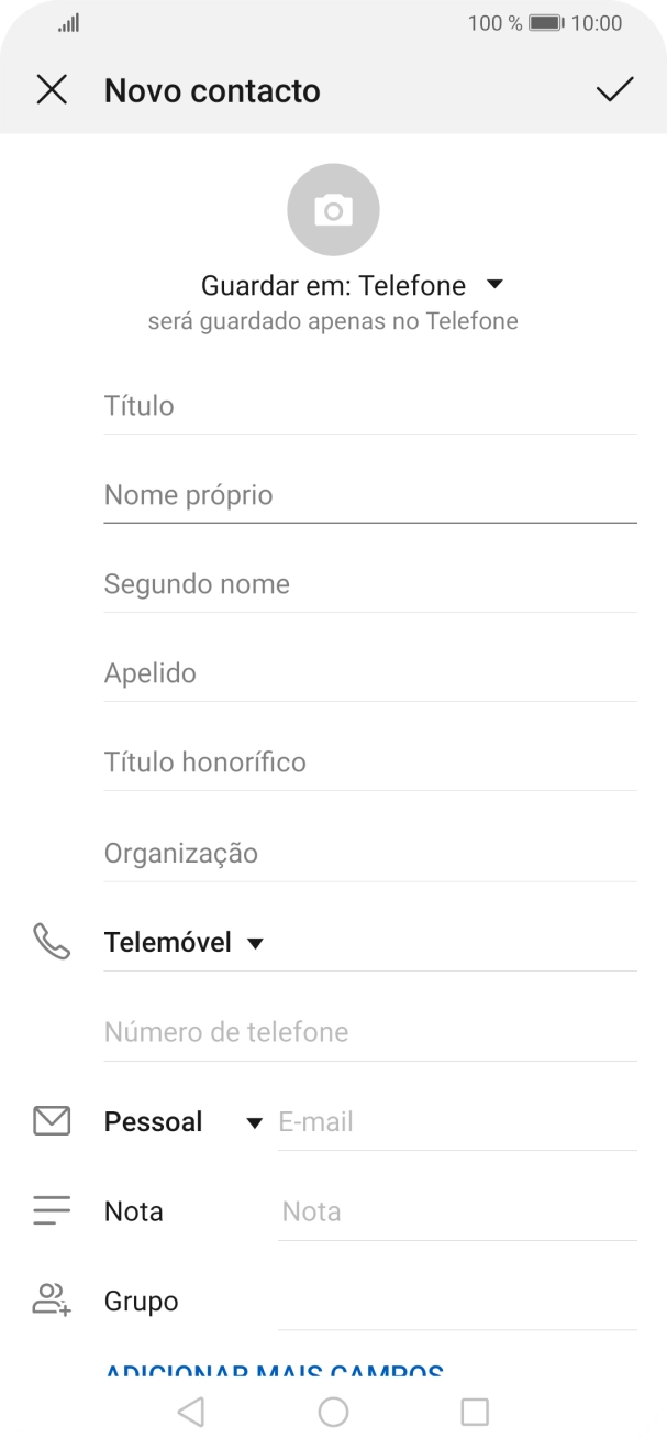 Prima Nome próprio e introduza o nome pretendido.