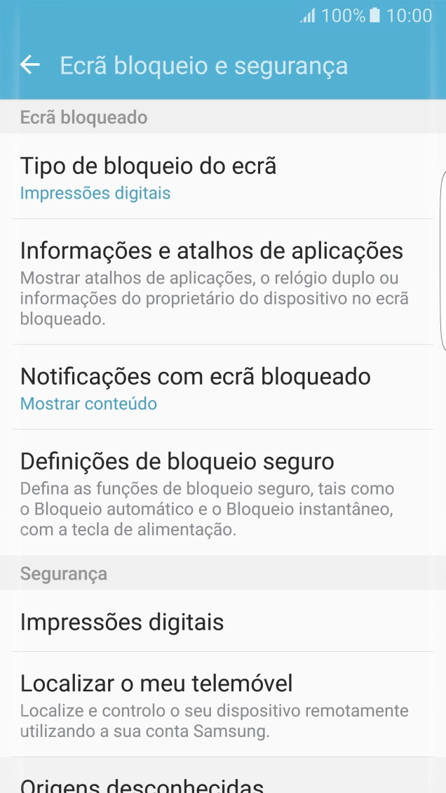 Prima Tipo de bloqueio do ecrã e introduza o código de bloqueio do telefone atual.