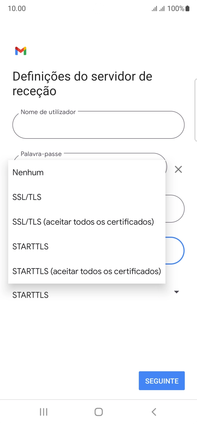 Prima SSL/TLS para ativar a função.