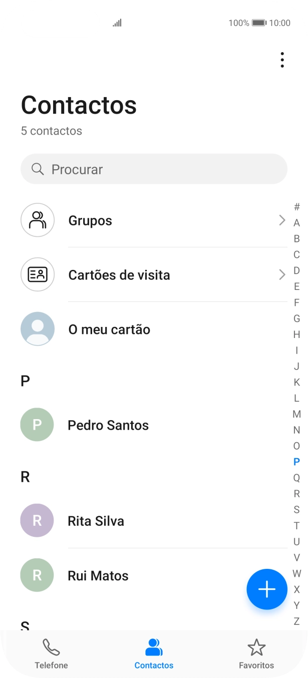 Prima o ícone de novo contacto.