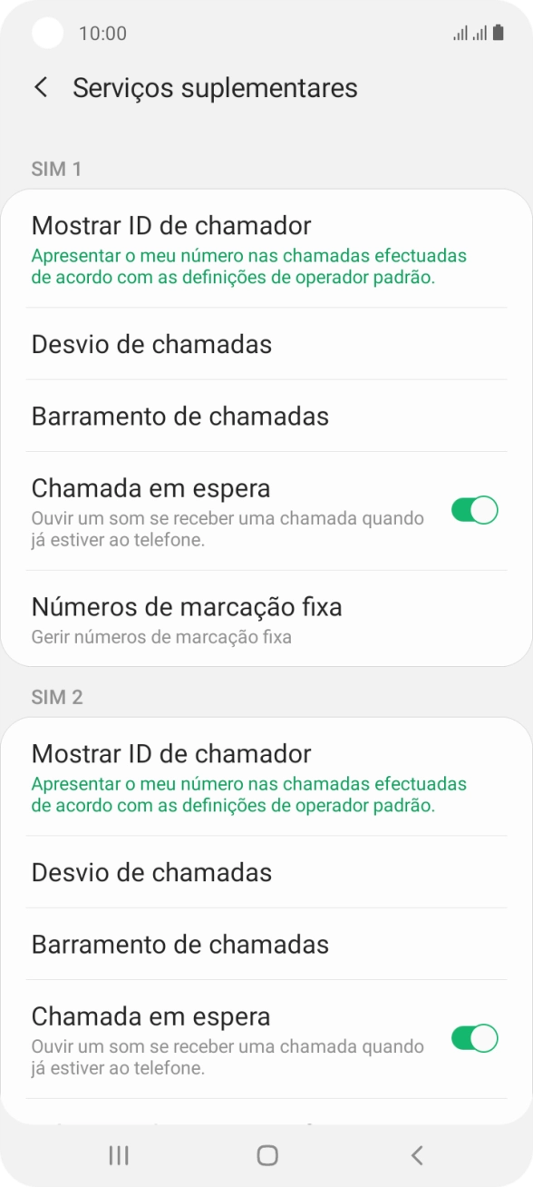 Prima Mostrar ID de chamador sob o cartão SIM pretendido.