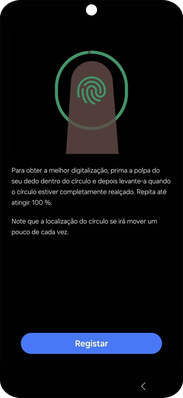 Siga as indicações no ecrã para definir a impressão digital como código de bloqueio.
