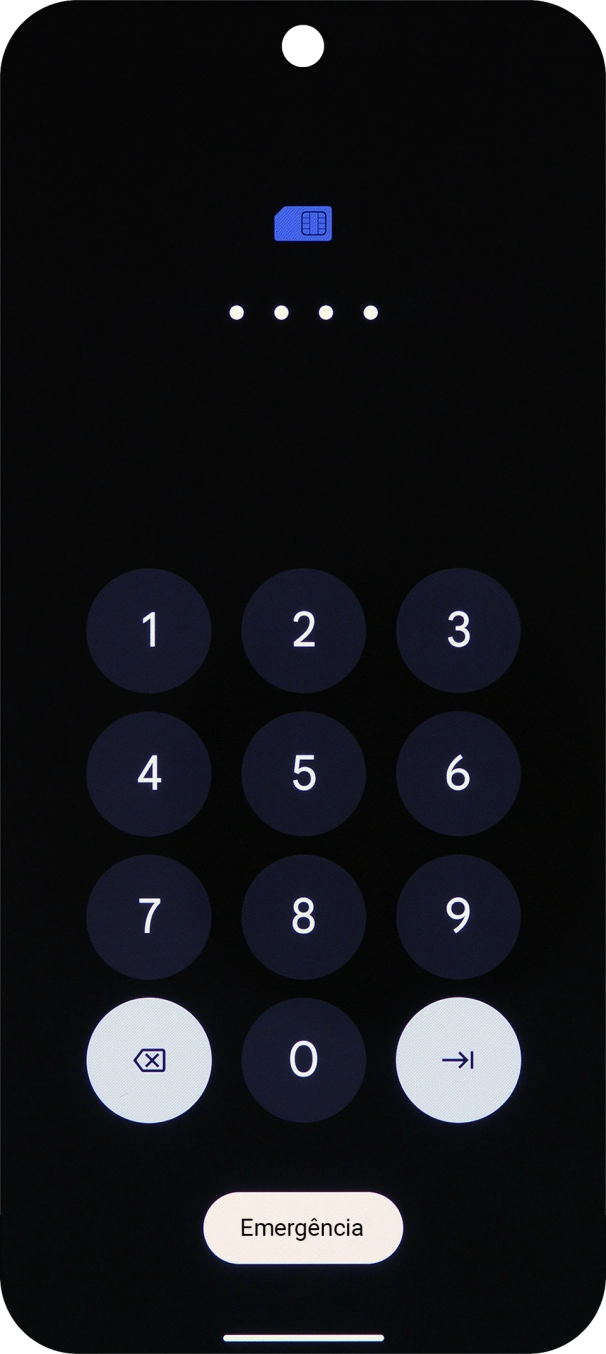 Se o cartão SIM estiver bloqueado, deve introduzir o seu código PIN e premir a seta para a direita.