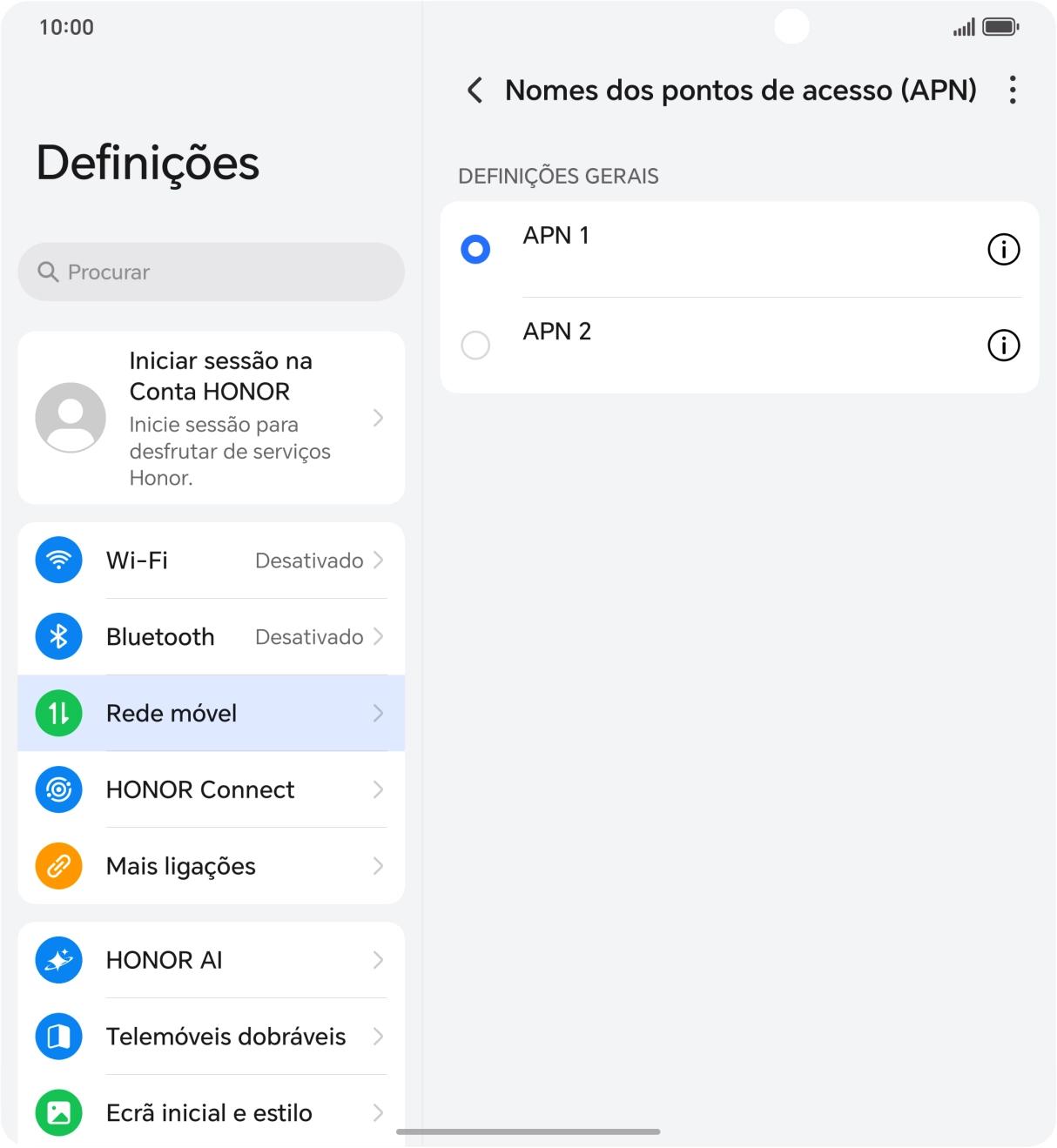 Prima o campo junto à ligação de dados para a ativar.