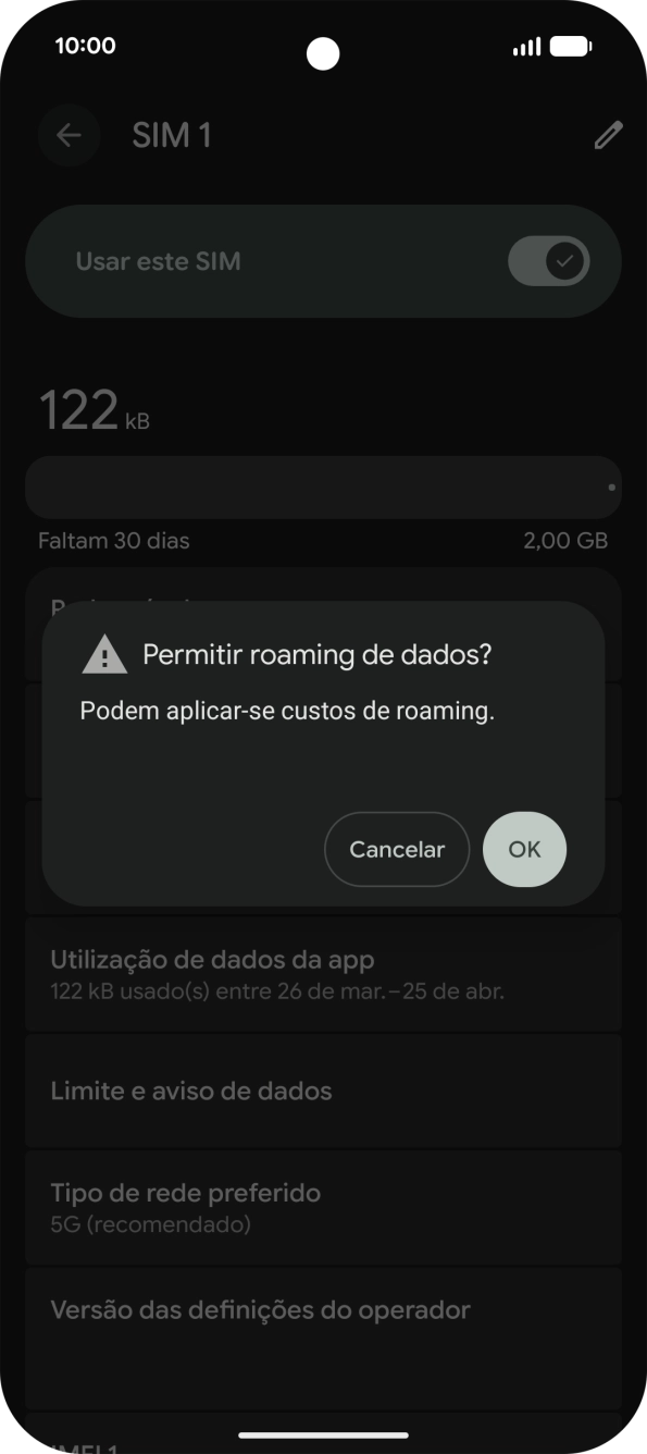 Se ativar a função, prima OK.